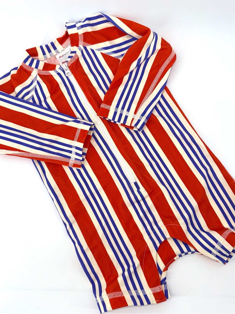 Hanna Andersson Red/Orange White Blue Striped Baby Rash Guard One-Piece Swimsuit